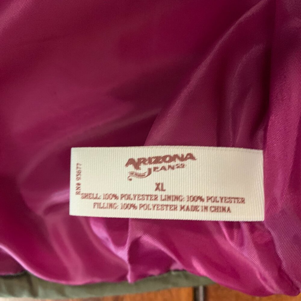 Arizona Olive Green & Pink Girls Juniors Full Zip X-Large Y2K Lined Puffer Vest - Picture 5 of 12